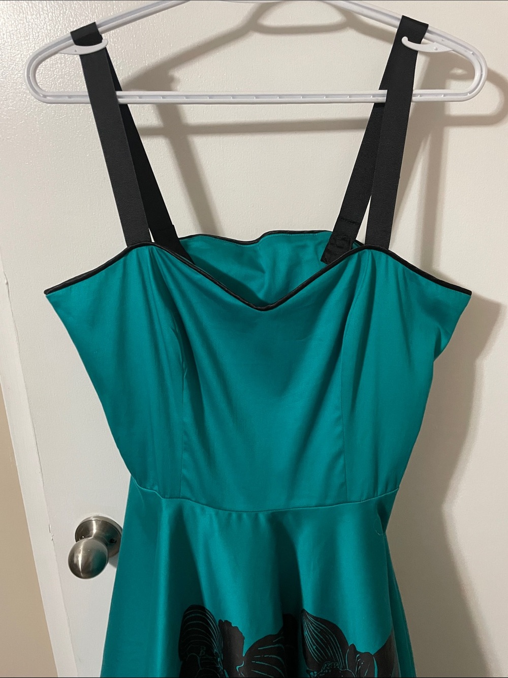 Vintage Inspired Blackbird Studio Turquoise with Floral Print Dress Size Medium - Picture 3 of 12